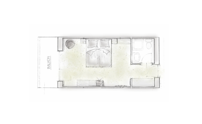 Grundriss vom Hotelzimmer Gartenblick im Hotel Bauhof Grundriss vom Hotelzimmer Gartenblick im Hotel Bauhof